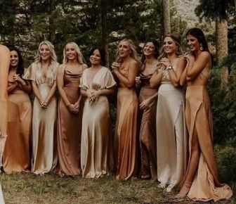 Copper Bridesmaid Dresses, Brown Wedding Themes, Lovers Society, Fall Wedding Bridesmaids, Brown Bridesmaid Dresses, Rusting Wedding, Neutral Bridesmaid Dresses, Bronze Wedding, Tan Wedding