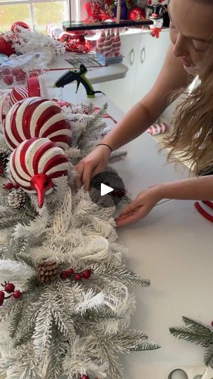 Good morning! Let’s make another $5 dollar tree swag! | By Redhead Door Decor | Facebook How To Make A Christmas Swag Tutorials, Swag Decorating Ideas, Dollar Tree Swag, Dollar Tree Christmas Swags Diy, Christmas Swags Ideas Diy, Christmas Door Swags Diy, Mailbox Christmas Swag, Chair Swag, Diy Swag