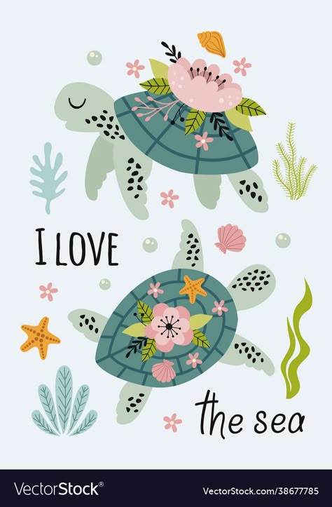 Turtle Background, Marine Poster, Water Village, Sea Turtle Art, Cute Little Tattoos, Glass Art Projects, Cute Turtles, Samos, Turtle Art