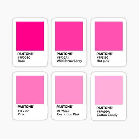 Pink Color Chart, Pink Pantone, Aesthetic Pleasing, 10 Cake, Pantone Swatches, Pink Stickers, Color Schemes Design, Hex Color, Hex Color Palette