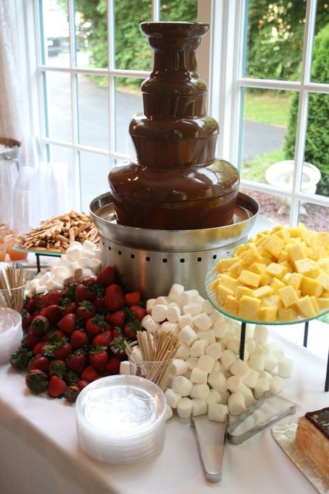 Chocolate Fountain Recipes, Minuman Starbucks, Sweet 17, Chocolate Fountain, Sleepover Food, Party Food Platters, S'mores, Dessert Buffet, Sweet 16 Parties