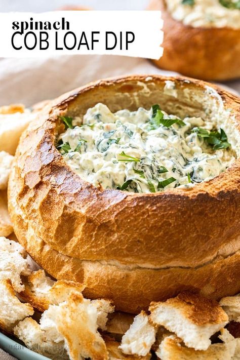 If you’re looking for simple party snack ideas, this easy Spinach Cob Loaf Dip has all the bases covered. With just 6 ingredients and 10 minutes in the kitchen, everyone will be racing to get at this flavourful bread bowl dip. #sugarsaltmagic #cobdip #breadbowldip #dip #easyappetizer #gamedaysnacks #gamedayfood Cobb Loaf Dip, Spinach Cob Loaf, Cob Dip, Cobb Loaf, Cob Loaf Dip, Cob Bread, Bread Bowl Dip, Party Snack Ideas, Dip Video