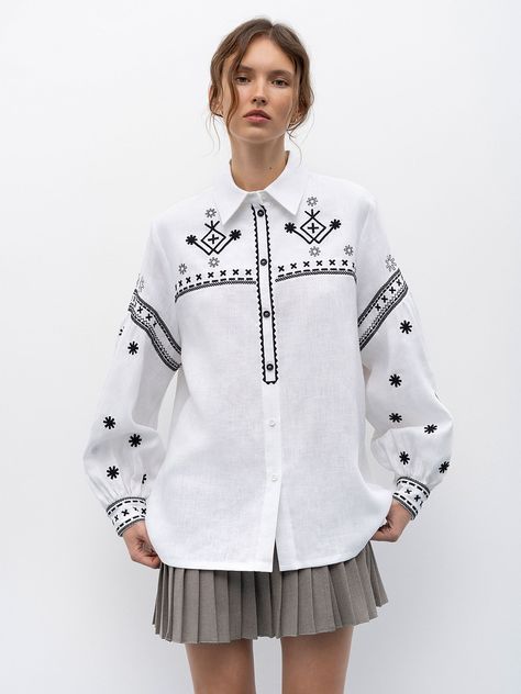 Women's embroidered shirts | Buy Women's embroidered shirts in Kyiv — Etnodim Ethnic Clothes, Shirt With Embroidery, Clothing Store Design, Basic Jeans, Flower Machine Embroidery Designs, Embroidered Shirts, White Linen Shirt, Summer 2025, Top Ideas