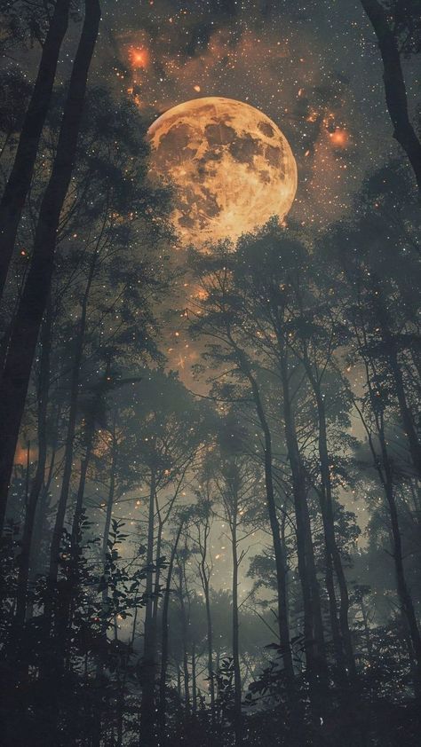 Autumn Moon Wallpaper, Fall Moon Wallpaper, Caleana Sardothien, Witchy Wallpaper, Pretty Backgrounds, Moon Photography, Pretty Landscapes, Forest Wallpaper, Pretty Wallpapers Backgrounds