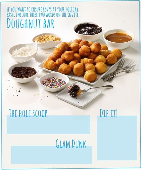 Doughnut Bar - do this with white glaze and blue sprinkles, coconut, and silver dots Breakfast Buffet Party, Wellness Breakfast, Doughnut Bar, Party Breakfast, Doughnut Party, Donut Birthday Party, Buffet Party, Wedding Donuts, Fall Brunch