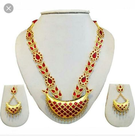 Assamese Aesthetic, Assamese Jewellery, Assamese Bride, Mekhela Chador, Handmade Clay Jewelry, Buddha Painting, Fancy Blouse, Shri Ram, Diamond Necklace Set