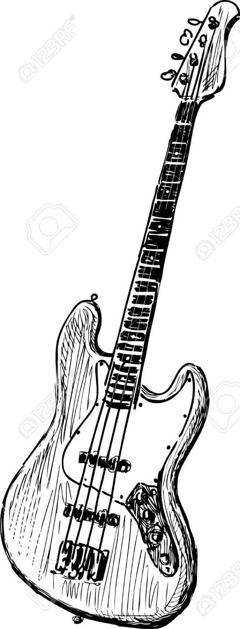 Bass Drawing Reference, Electric Guitar Wallpaper Art, Electric Guitar Drawing Sketches Pencil, Bass Guitar Illustration, Bass Guitar Art Drawing, Draw Electric Guitar, Bass Guitar Drawing Simple, Bass Guitar Sketch, Base Guitar Drawing