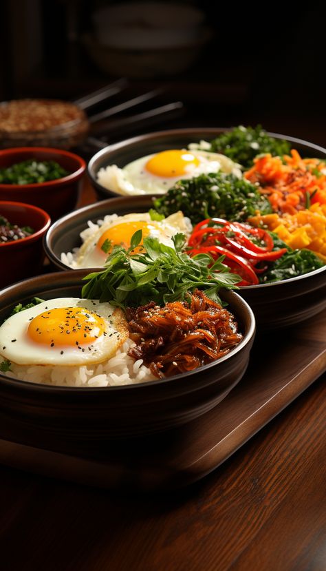 : #BibimbapBliss #ColorfulDelight #KoreanCuisine #NourishingBowl Description: Experience the joy of bibimbap through this vibrant and nourishing illustration, celebrating the flavors of Korean cuisine. Korean Food Presentation, Korean Food Photography Aesthetic, Korean Cuisine Aesthetic, Korean Food Wallpaper, Korea Food Photography, Bibimbap Aesthetic, Korean Cafe Food, Korean Food Photography, Aesthetic Korean Food