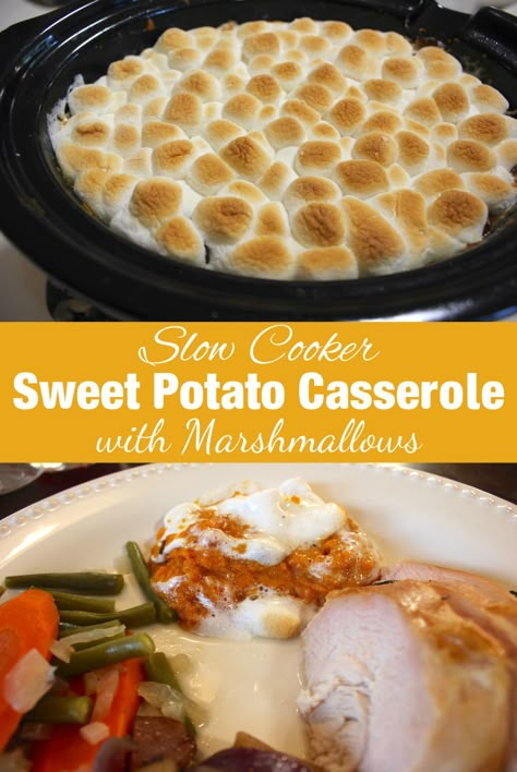 Slow Cooker Sweet Potato Casserole, Sweet Potato Marshmallow Casserole, Yams With Marshmallows, Sweet Potato Casserole Crock Pot, Crock Pot Sweet Potatoes, Sweet Potato Casserole With Marshmallows, Sweet Potato Seasoning, Thanksgiving Food Recipes, Marshmallow Topping