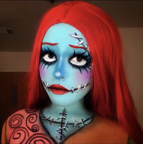 Sally Stitches Makeup, Sally Costume Makeup, Sally Skellington Makeup, Character Makeup Ideas, Halloween Makeup Ideas Creative, Disney Halloween Makeup, Sally Cosplay, Sally Makeup, Stitches Makeup