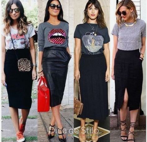 Vetement Hippie Chic, Pencil Skirt Outfits Casual, Rok Midi, Trendy Date Night Outfit, Pencil Skirt Outfits, 4 People, Casual Work Outfits, People People, People Standing