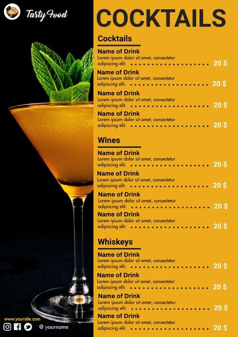 76,530+ cocktail menu flyer Customizable Design Templates | PosterMyWall Restaurant Drink Menu Ideas, Drinks Menu Restaurant, Cocktail Menus Design, Cocktail List Menu Design, Drink Menu Design Bar, Cocktails Menu Design, Drinks Menu Design Ideas, Cocktail List Menu, Cocktail Menu Design Ideas