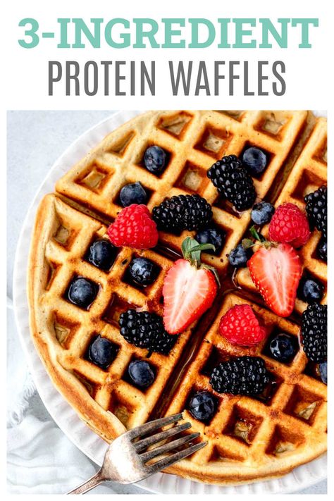 3-ingredient protein waffles make for a great healthy protein-packed breakfast for the whole family! Made in the blender with cottage cheese, oats and eggs, these tasty waffles couldn’t be easier to whip together. Perfect for weekly meal prep! {Gluten-free-friendly & vegetarian} Oat Protein Waffles, Meal Prep Waffles Healthy, Protien Waffles Cottage Cheese, Premier Protein Waffles, 3 Ingredient Protein Waffles, Oatmeal Protein Waffles, Devotion Protein Waffles, Freezer Protein Waffles, Diy Protein Waffles