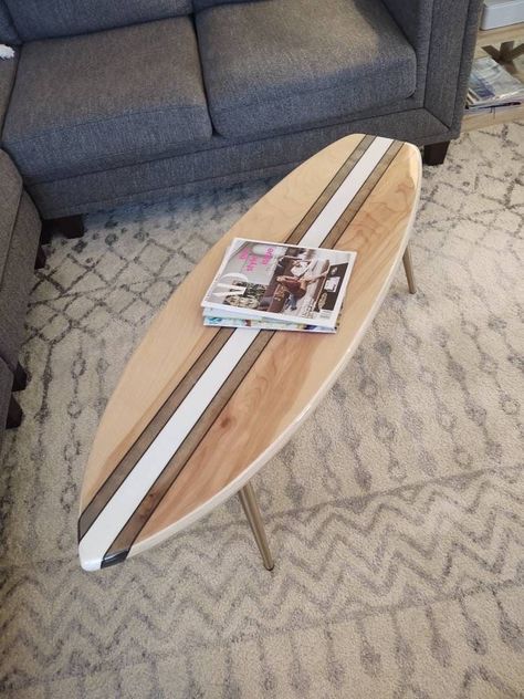 Surf Room Decor, Deco Surf, Surfboard Coffee Table, Beach Room Decor, Surf Room, Beachy Room, Beach Room, Epoxy Coating, Dream Room Inspiration