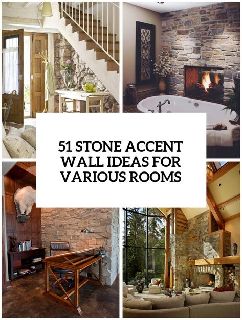 stone accent wall ideas for various rooms cover Rock Accent Wall, Stone Accent Wall Ideas, Diy Stone Wall Interior, Living Room Stone Wall, Bathroom Stone Wall, Stone Headboard, Stone Wall Living Room, Diy Stone Wall, Stone Accent Wall