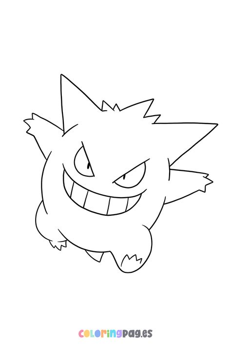 Discover fun and creative ways to engage your kids with our free Gengar coloring page, perfect for all Pokémon fans! Gengar Coloring Page, Gengar Drawing, Pokemon Coloring Pages Free Printable, Bolo Pokemon, Pokemon Papercraft, Coloring Pokemon, Pokémon Coloring Pages, Pikachu Coloring, Pikachu Coloring Page