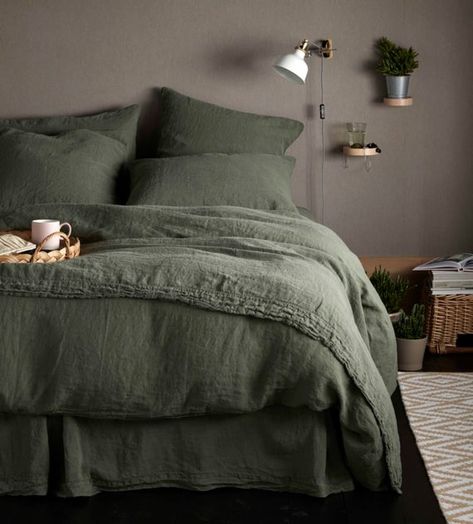 Green Linen Bedding, Design Ložnic, Washed Linen Duvet Cover, Boho Duvet Cover, Boho Duvet, Green Duvet, Green Duvet Covers, Linen Duvet Cover, Green Bedding