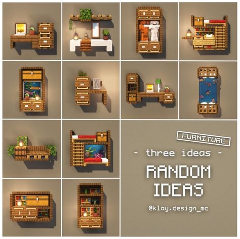 𝗞𝗟𝗔𝗬 | Minecraft Design su Instagram: "RANDOM FURNITURE IDEAS | Here's a post full of ideas for you! I hope you enjoy them all! Even if you have already seen them all... XD Share…" Minecraft Inside Houses Ideas, Minecraft Furniture Ideas, Minecraft Storage, Minecraft Decor, Interior Minecraft, Minecraft Decoration, Rumah Minecraft Sederhana, Minecraft Interior, Minecraft Interior Design