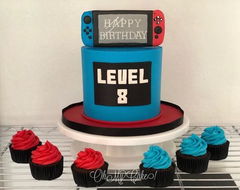 Gamer Cupcake Cake, Nintendo Switch Cupcakes, Nintendo Cakes For Boys, Nintendo Switch Cakes For Boys, Nintendo Cake Ideas, Nintendo Switch Cake Ideas, Video Game Theme Cake, Nintendo Birthday Cake, Gaming Cakes For Boys