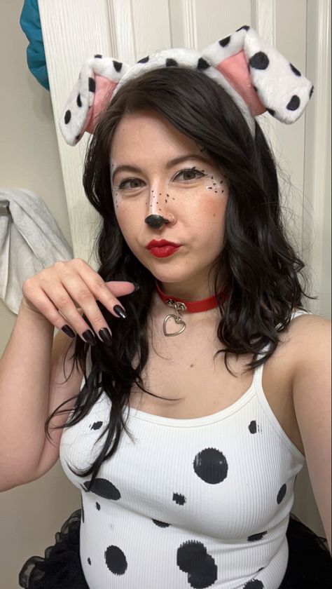 Dalmation makeup. Halloween Easy Dalmation Costume, Dalmatian Makeup Women, Dalmatian Costume Makeup, Dalmation Makeup, Dalmation Halloween Costume, Dalmatian Makeup, Dalmatian Halloween Costume, Dalmation Costume, Dalmatian Halloween