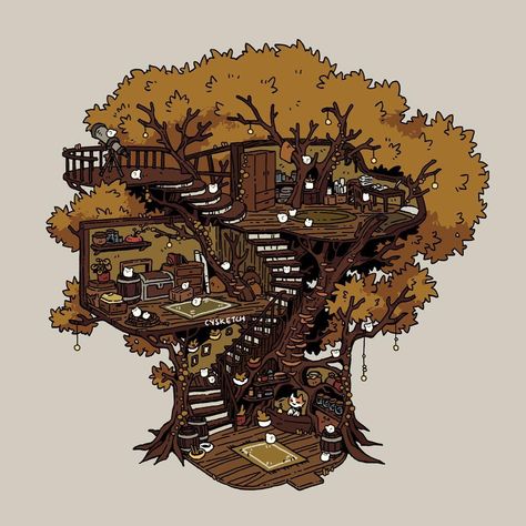 Tree House Drawing, Isometric Map, Cool Tree Houses, Isometric Art, Isometric Illustration, D&d Dungeons And Dragons, House Drawing, Digital Painting Tutorials, Environmental Art