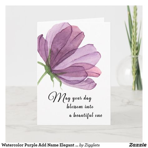 Elegant Birthday Wishes, Purple Birthday Card, Quotes Girlfriend, Watercolor Birthday Cards, Flower Birthday Cards, Beautiful Birthday Cards, Flower Birthday, Purple Birthday, Watercolor Birthday