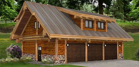 Take a look at a sampling of the unlimited styles of log garages or log barns we can design and build for you, whatever the style you may be dreaming of. Log Carport, Log Cabin Garage, Log Garage, Garage Houses, Log Cabin Carriage House, Log Garage With Loft, Cabin Garage, Storage Barn, Red Cabin