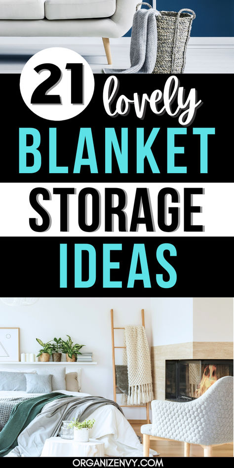 Photos of blankets in a basket and stored on a blanket ladder Blanket Storage Living Room Baskets, Blanket Baskets For Living Room, Diy Throw Blanket Storage, Blanket Holder Ideas, Creative Blanket Storage, Diy Blanket Holder, Blanket Holder Ideas Living Rooms, Blanket Storage Diy, Ways To Store Blankets