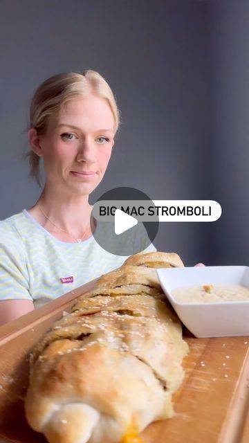 Andrea on Instagram: "✨Big Mac Stromboli✨  1. Cook 1 lb ground beef with 1 onion chopped; drain grease and season how you would season a burger. I used Kinders buttery steakhouse  2. Make your Big Mac sauce: 1 cup mayonnaise, 1 TBSP mustard, 3 TBSP sweet relish, 1-2 tsp’s each of paprika, onion powder and garlic powder. Mix well. 3. Take a pizza crust dough and spread out. 4. Take a few Tbsps of your Big Mac sauce and spread it on your pizza crust.  5. Add your ground beef to the top and spread out leaving an inch of crust on each side, then about two inches from the bottom. 6. Top with shredded cheese and chopped pickles. 7. Now you’re going to roll up carefully. Take the sides and try and fold them over first. Then roll top to bottom. Roll the edge so it’s at the bottom. 8. Spread with m Big Mac Stromboli, Big Mac Pizza, Sweet Relish, Big Mac Sauce, Pizza Crust Dough, Hamburger Dishes, Mac Sauce, Meat Rolls, Hamburger Meat