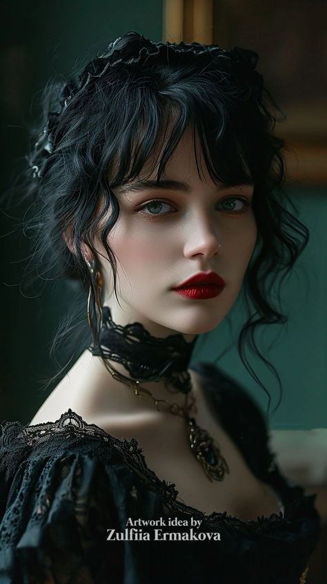 Gothic Wedding Hairstyles, Rappaccini's Daughter, Gothic Portrait, Spooky Photoshoot, Vampire Hair, Pale Women, Gothic Hairstyles, Goth Hair, Gray Eyes