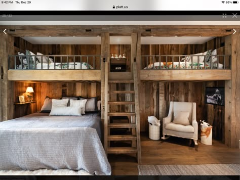 Bunk Room Ideas Adults, Bunkie Ideas Interiors Guest Cabin, Bunk Rooms For Adults, Bedroom Nooks, Cowboy Cottage, Cabin Bunk Beds, Primitive Cabin, Bunk Room Ideas, High End Interior Design