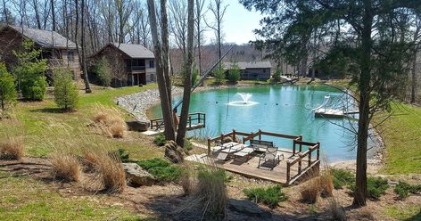 These Gorgeous Waterfront Cabins In Illinois Will Make You Forget All Of Your Worries Waterfront Cabins, Log Cabin Living, Indian Creek, Family Beach Trip, Covered Bridges, Beautiful Backdrops, Water Slides, Hotel Restaurant, National Forest