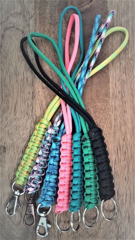 Handmade paracord wristlet lanyards with cobra weave detail. Paracord Wristlet, Cobra Weave, Paracord, Lanyard, Weaving, Personalized Items, Beads