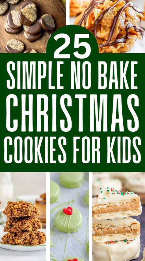 25 easy no bake Christmas cookies for your next holiday party. Or perfect gifts for kids or adults. Simple to make and fast nobake xmas cookie recipes that are so good!Seriously the best ones to make this winter, some are gluten free and use oats and some are vegan, others look like the holidays. No Bake Christmas Appetizers, Xmas Cookie Recipes, Easy Cookies For Kids, Kids Christmas Desserts, Holiday Kids Snacks, Easy Christmas Treats For Kids, Christmas Cookies For Kids, No Bake Christmas Cookies, Simple Christmas Cookies