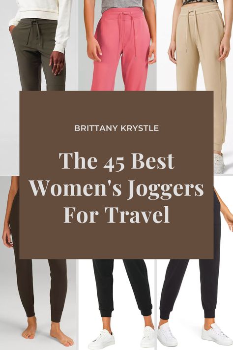 Every woman needs at least one great pair of joggers for traveling. I’ve curated a list of the best women’s joggers for travel that includes a variety of styles, fabrics, and price points. Including brands like Athleta, Lululemon, Zella and my fave Amazon picks! #airportoutfit #traveloutfit #airportfit #airportstyle Best Travel Pants, Best Shoes For Travel, Cute Airport Outfit, Air Port Outfit, Best Joggers, Airport Outfits, Airport Fits, Travel Clothing, Soft Joggers