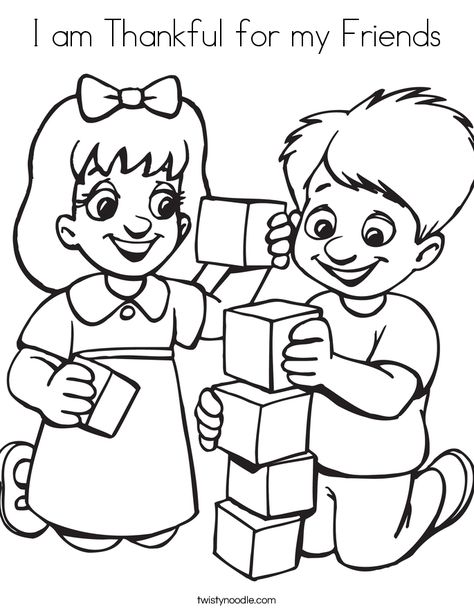 I am Thankful for my Friends Coloring Page - Twisty Noodle Friendship Articles, Preschool Friendship, Kindergarten Coloring Pages, Preschool Coloring Pages, Thankful For Friends, School Coloring Pages, Quote Coloring Pages, Summer Coloring Pages, Hello Kitty Coloring