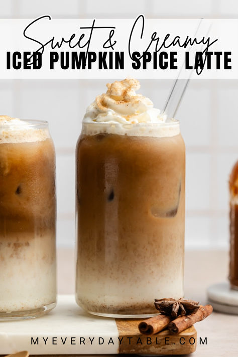 iced pumpkin spice latte Easy Coffee Drinks Recipes, Pumpkin Cold Foam, Iced Pumpkin Spice Latte, Pumpkin Spice Latte Recipe, Starbucks Pumpkin Spice Latte, Pumpkin Syrup, Pumpkin Spiced Latte Recipe, Pumpkin Spice Lattes, Cold Foam