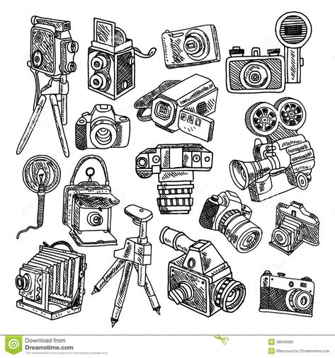 Camera doodle sketch icons set Camera Doodle Art, Vintage Camera Tattoos, Camera Doodle, Camera Tattoos, Camera Illustration, Sketch Icon, Camera Drawing, Film Logo, Camera Tattoo