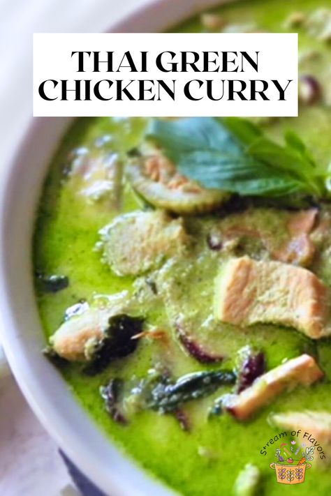 Thai Green Chicken Curry with Asian eggplants and mushrooms in a white bowl Green Chicken Curry, Thai Green Chicken Curry, Green Eggplant, Green Curry Recipes, Protein Veggies, Green Chicken, Coconut Milk Recipes, Thai Chicken, Thai Dishes