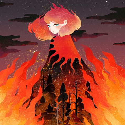 Forest Fire Illustration, Fire Illustration Design, Forest Fire Art, Fire Fanart, Fire Illustration, Fire Drawing, When You Leave, Fire Art, Forest Fire