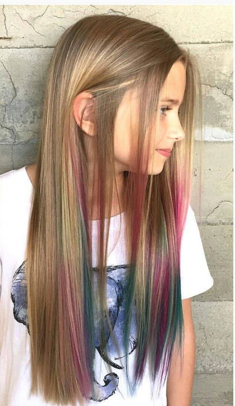 Kids Summer Hair Color, Hair Color For Kids Girls Summer, Girls Hair Color Ideas Kids, Girls Hair Dye Ideas, Kid Hair Color Ideas, Kids Dyed Hair, Kids Hair Color Ideas Girls Fun, Kids Hair Dye Ideas, Colored Hair Ends