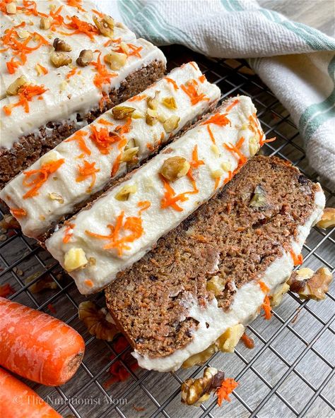 Carrot Cake Protein Loaf Dairy Free Cream Cheese Icing, Protein Loaf, Carrot Cake Banana Bread, Carrot Cake Protein, Cake Banana Bread, Carrot Loaf, Healthy Vegan Cookies, Carrot Cake Loaf, Carrot Banana Cake