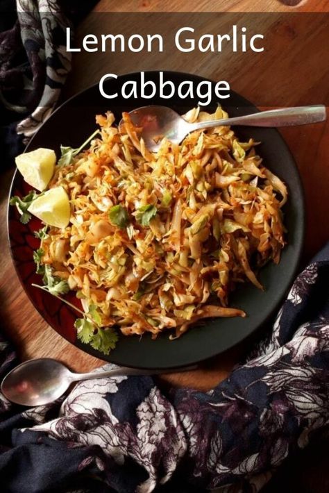 Lemon Garlic Sauteed Cabbage - My Dainty Kitchen Cabbage Keto Recipes, Cabbage Keto, Cabbage And Mushrooms, Garlic Cabbage, Keto Cabbage Recipe, Vegan Main Course, Sauteed Cabbage, Cabbage Recipe, Keto Crockpot Recipes