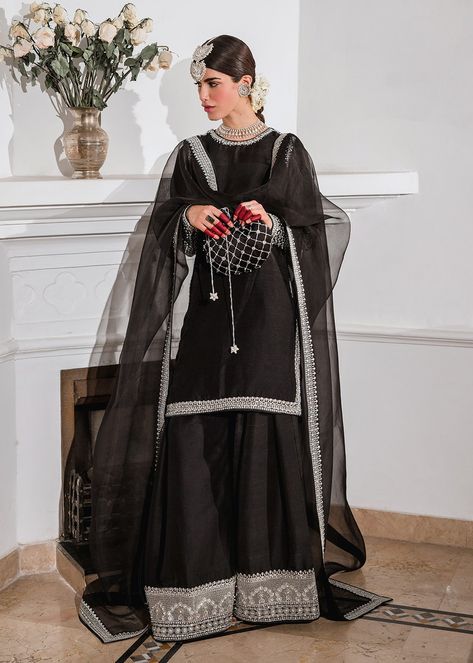 FIRNI SHIRNI – HussainRehar Black Desi Clothes, Hussain Rehar, Black Plain Dress, Luxury Pret, Pakistani Fashion Casual, Pakistani Wedding Outfits, Pakistani Fashion Party Wear, Pakistani Fancy Dresses, Winter Fashion Outfits Casual