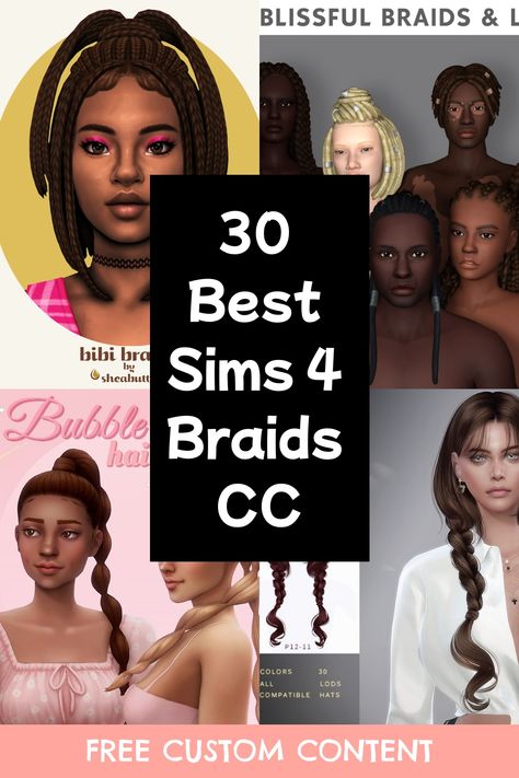 Upgrade your Sims wardrobe with trendy braided hairstyles that suit every occasion, all from this must-have CC collection. Click for more inspiration! Braids Sims 4 Cc, Sims 4 Braids, Sims Wardrobe, Anime Braids, Kimberly Hair, Trendy Braided Hairstyles, Mermaid Braids, High Pigtails, Rachel Hair