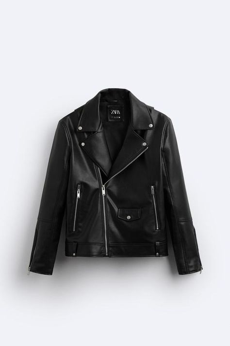 FAUX LEATHER BIKER JACKET - Black | ZARA United States Faux Leather Biker Jacket, Jacket Zipper, Lapel Jacket, Faux Leather Fabric, Leather Biker Jacket, Men's Wardrobe, Metal Zipper, Mens Outerwear, Zara United States