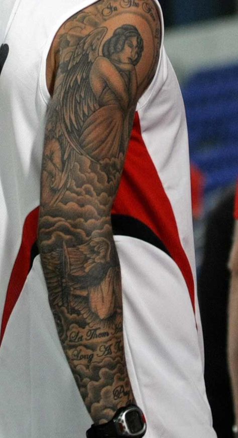 Tattoo Beckham, David Beckham Tattoos, Cloud Tattoo Sleeve, Heaven Tattoo, Cloud Tattoo Design, Tattoo Homme, Men Tattoos Arm Sleeve, Forearm Sleeve Tattoos, Cloud Tattoo