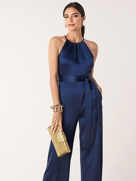 Constantina Satin Halterneck Jumpsuit in New Navy Satin Jumpsuit Outfit, Silk Satin Outfit, Blue Jumpsuits Outfit, Dark Blue Jumpsuit, Jumpsuit Outfit Wedding, Halterneck Jumpsuit, Chiffon Jumpsuit, Halter Neck Jumpsuit, Satin Jumpsuit