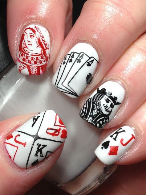 Fandom Day, Poker Nails, Vegas Nail Art, Las Vegas Nails, Acrylic Nails Stiletto, Vegas Nails, Squoval Nails, Exotic Nails, Poker Face