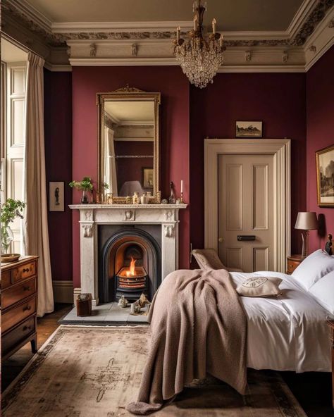 Maroon Bedroom, Burgundy Room, Burgundy Bedroom, Burgundy Walls, Victorian Bedroom, Bedroom Red, Red Rooms, Dream House Decor, House Inspiration